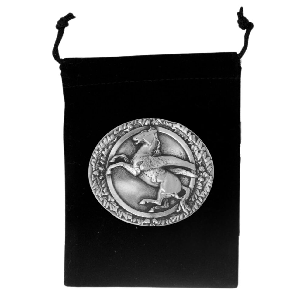 1120 Pegasus Design Belt Buckle w/Velvet Bag Handcrafted from Pewter